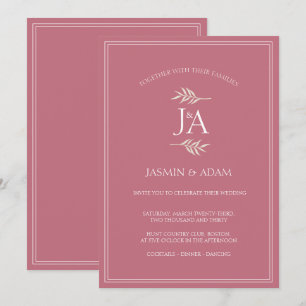 Convites Casamento de Iniciais Clássicas Magenta-Rosa Elega