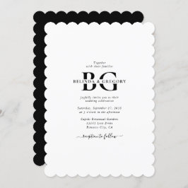 Convites Casamento de Iniciais de Monograma Branco e Preto 