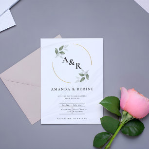 Convites Casamento de Iniciais Simples Eucalyptus Minimalis