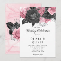 Casamento de Inking Floral Preto e Rosa de Luxo