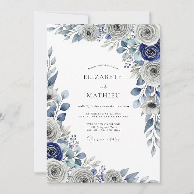 Convites Casamento de Inverno Ártico Azul Marinho (Frente)