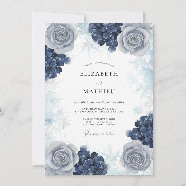 Convites Casamento de Inverno Ártico com Centáurea (Frente)