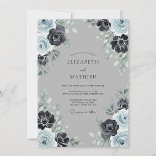 Convites Casamento de Inverno Atmosférico Azul Ardesia