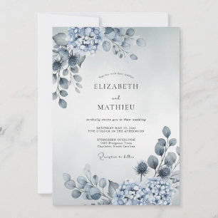 Convites Casamento de Inverno Atmosférico Azul Empoeirado