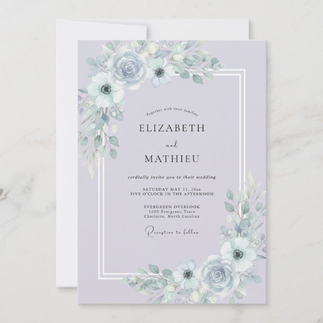 Convites Casamento de Inverno Atmosférico Lavanda Azul (Frente)