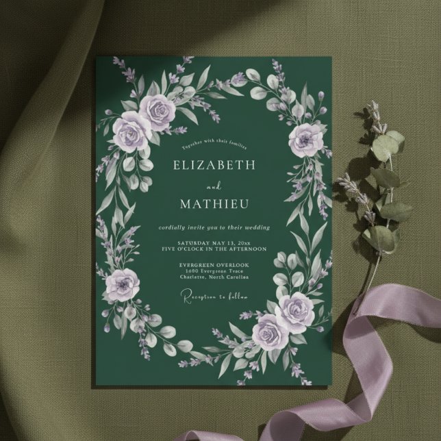 Convites Casamento de Inverno Atmosférico Verde Escuro (Criador carregado)
