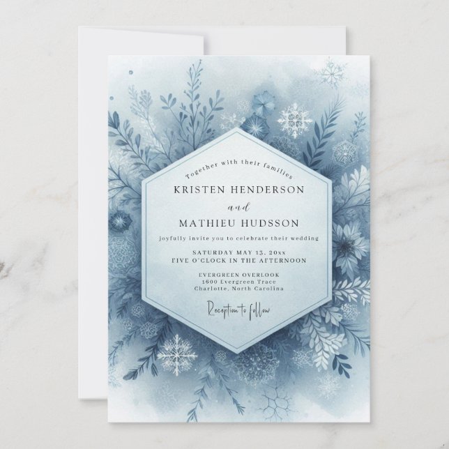 Convites Casamento de Inverno Azul (Frente)