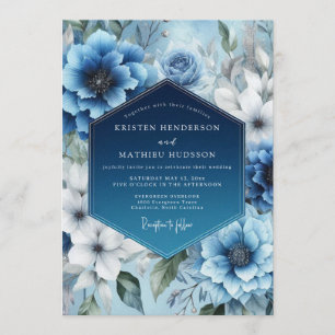 Convites Casamento de Inverno Azul Aço Lustroso