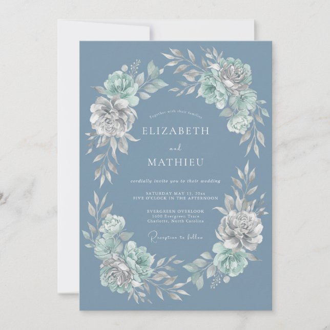 Convites Casamento de Inverno Azul Aço Nítido (Frente)