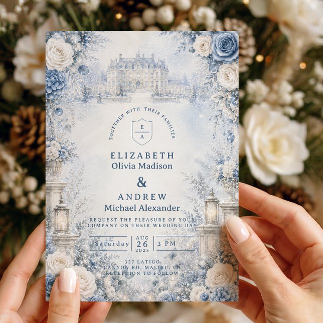 Convites Casamento de Inverno Azul Atemporal (Criador carregado)