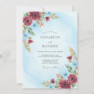 Convites Casamento de Inverno Azul Claro Burgundy Exquisito