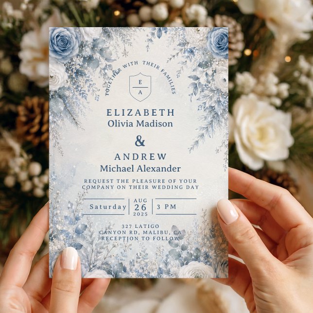 Convites Casamento de Inverno Azul Elegante (Criador carregado)