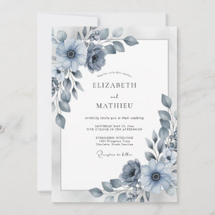 Convites Casamento de Inverno Azul Elegante e Empoeirado