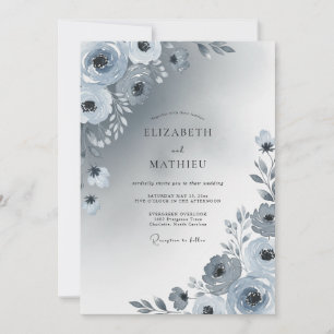 Convites Casamento de Inverno Azul Empoeirado Brilhante