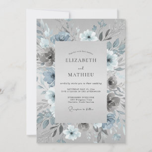 Convites Casamento de Inverno Azul Empoeirado e Congelado