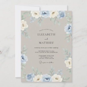 Convites Casamento de Inverno Azul Empoeirado e Silencioso
