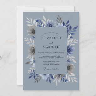 Convites Casamento de Inverno Azul Empoeirado Imaculado