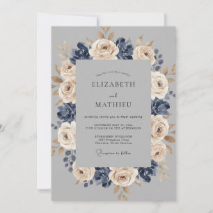 Convites Casamento de Inverno Azul Marinho Elegante