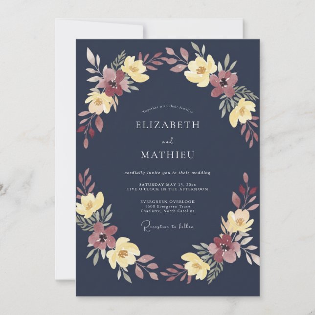 Convites Casamento de Inverno Azul-Marinho Escuro (Frente)