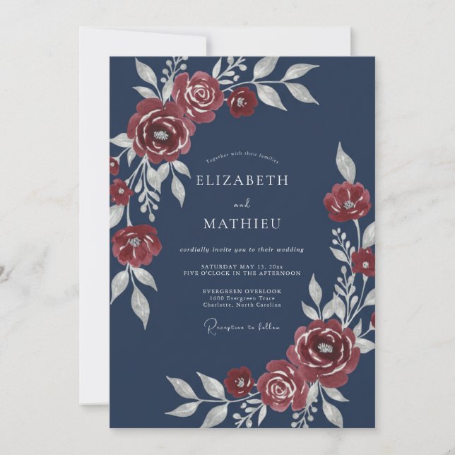 Convites Casamento de Inverno Azul-Marinho Estrelado (Frente)