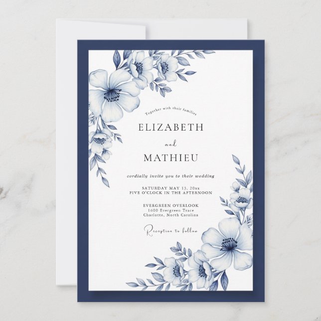 Convites Casamento de Inverno Azul Marinho Nítido (Frente)