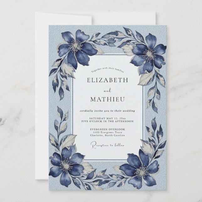 Convites Casamento de Inverno Azul Marinho Nobre (Frente)