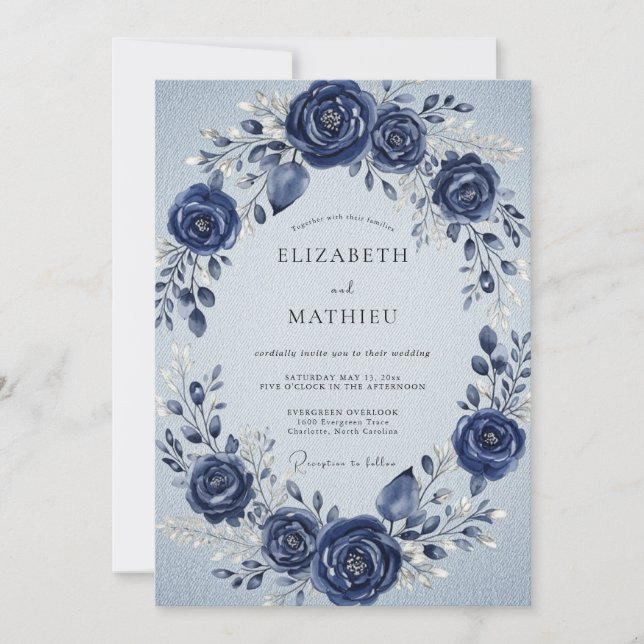 Convites Casamento de Inverno Azul Marinho Regal (Frente)