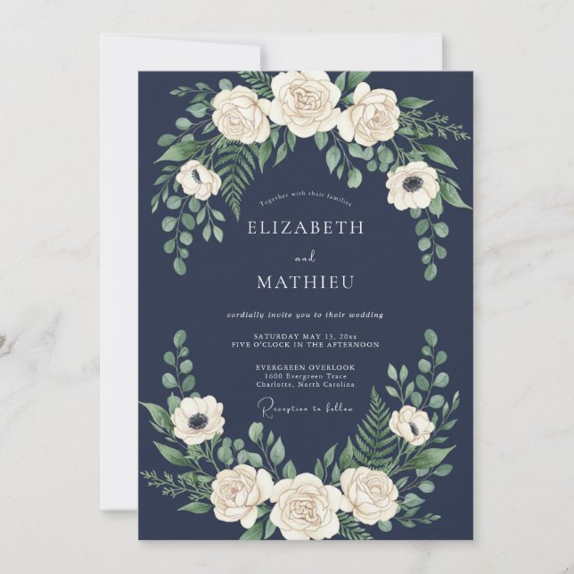 Convites Casamento de Inverno Azul Meia-Noite (Frente)