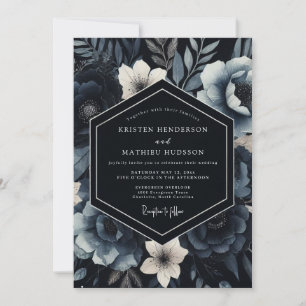 Convites Casamento de Inverno Azul Naval Aveludado