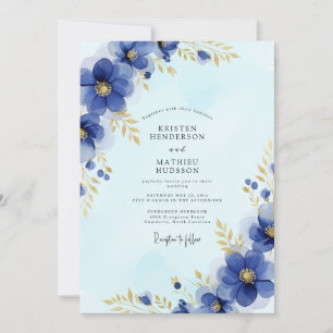 Convites Casamento de Inverno Azul Naval Dourado