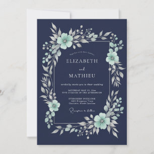 Convites Casamento de Inverno Azul Naval Polido
