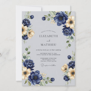 Convites Casamento de Inverno Azul Naval Primoroso