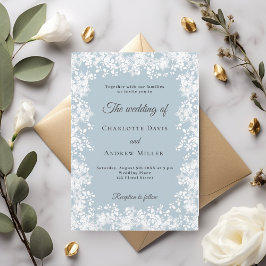 Convites Casamento de inverno azul poeirento com flocos de 