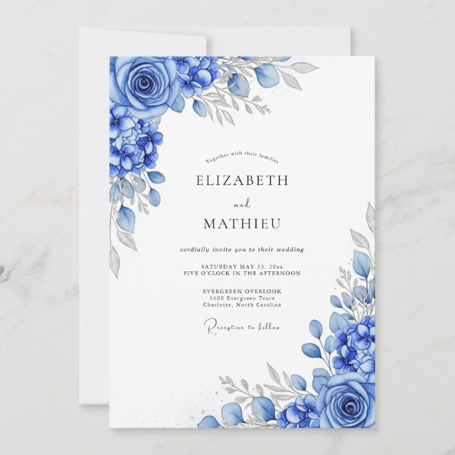 Convites Casamento de Inverno Azul Real Brilhante (Frente)