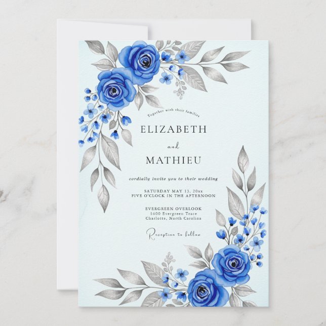 Convites Casamento de Inverno Azul Real Divino (Frente)