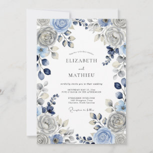 Convites Casamento de Inverno Azul Sereno e Empoeirado