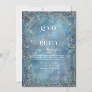 Convites Casamento de Inverno Barroco Prateado Dourado Azul
