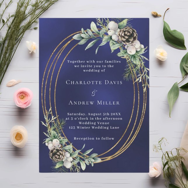 Convites Casamento de inverno botânico azul (Criador carregado)