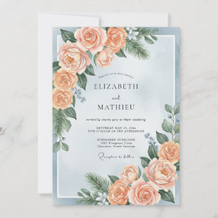 Convites Casamento de Inverno Botânico Azul Pó