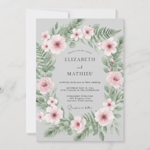 Convites Casamento de Inverno Botânico Macio Cinza Claro