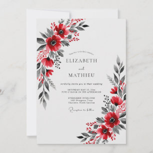 Convites Casamento de Inverno Botânico Magnífico Vermelho