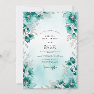 Convites Casamento de Inverno Botânico Prata Verde-azulado