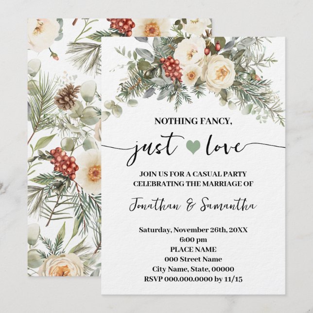 Convites Casamento de Inverno Branco Nada Chique Só Amor  (Frente/Verso)