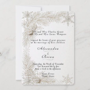 Convites Casamento de Inverno Branco Ramos de Pinheiro Floc
