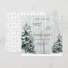Convites Casamento de Inverno Brilho Flocos de Neve Pinheir