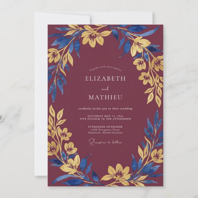 Convites Casamento de Inverno Burgundy Blissful (Frente)