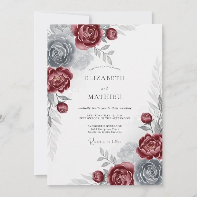 Convites Casamento de Inverno Burgundy Real (Frente)