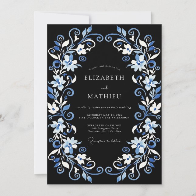 Convites Casamento de Inverno Caprichoso Azul Naval (Frente)