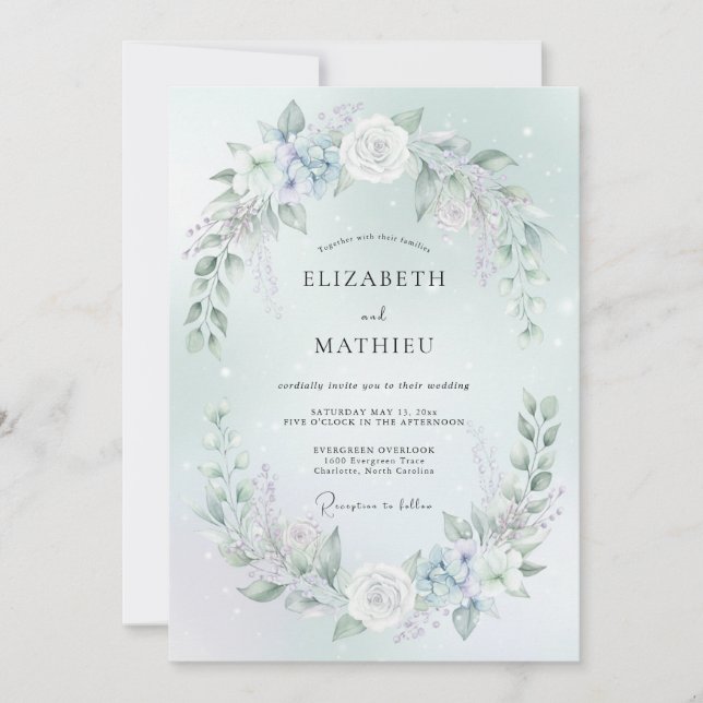 Convites Casamento de Inverno Caprichoso em Verde Menta (Frente)