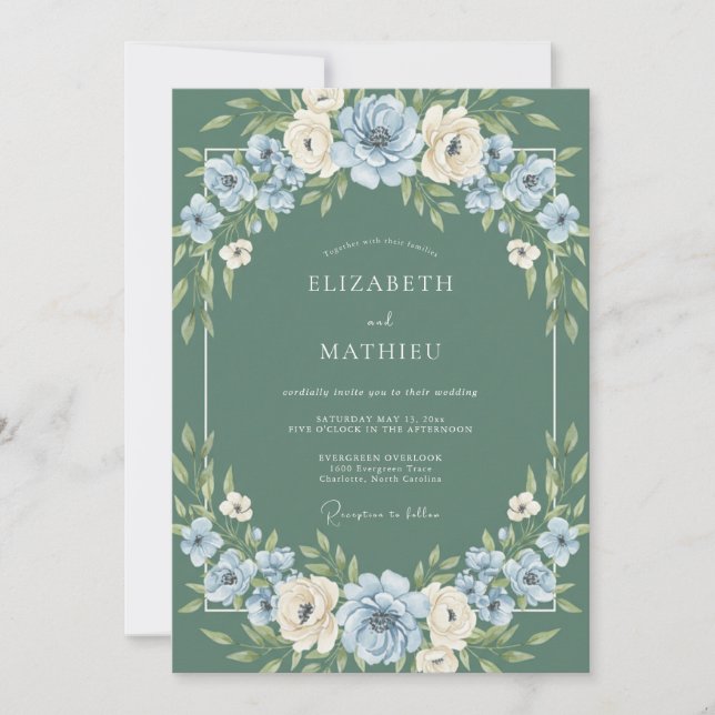 Convites Casamento de Inverno Caprichoso em Verde Sage (Frente)